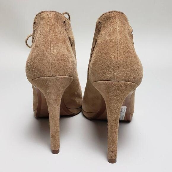 NEW Michael Kors Peep Toe Bootie Women 10 Beige Suede Designer Chic Contemporary - Picture 4 of 8